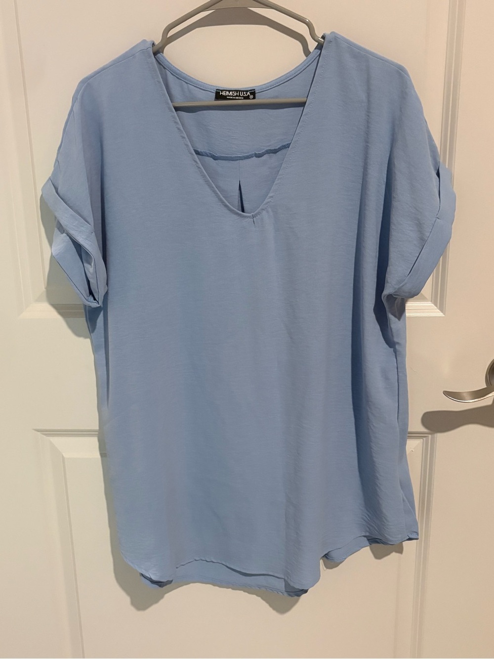 HEIMISH U.S.A - 1X Light Periwinkle Woven V Neck Top - 100% Polyester
